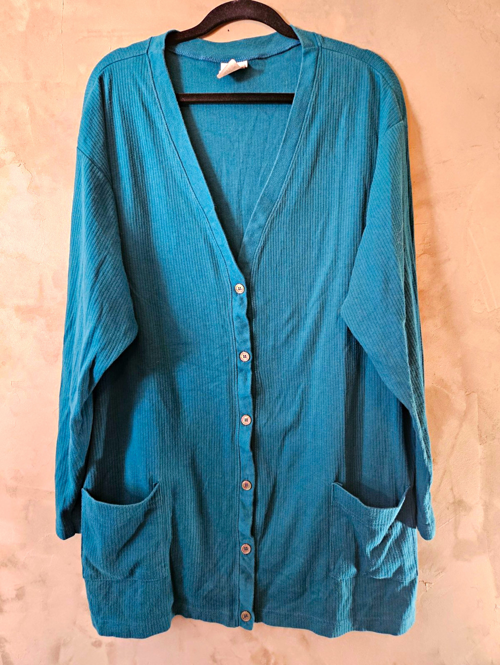 Bobbie Brooks 22/24 Plus Green Solid Knit V-Neck Long Sleeve Button Cardigan